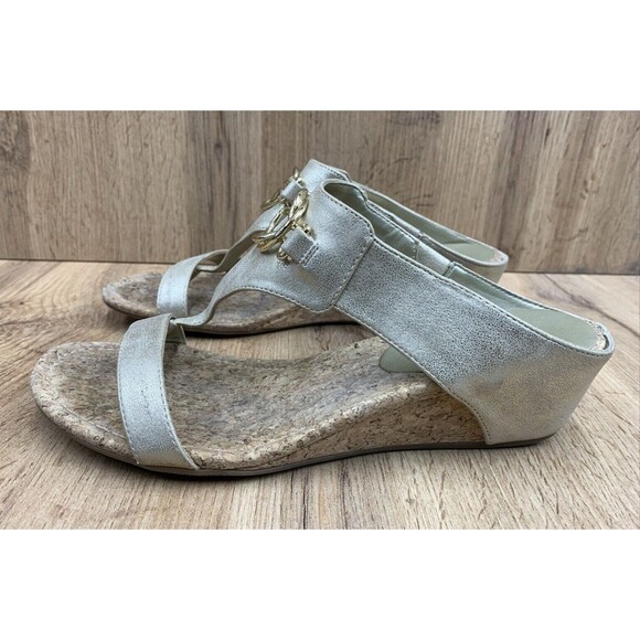 Impo Gwyneth Memory Foam Gold Cork Wedge Slip On Sandals Size 9 M Silver 4405676 - Picture 3 of 14